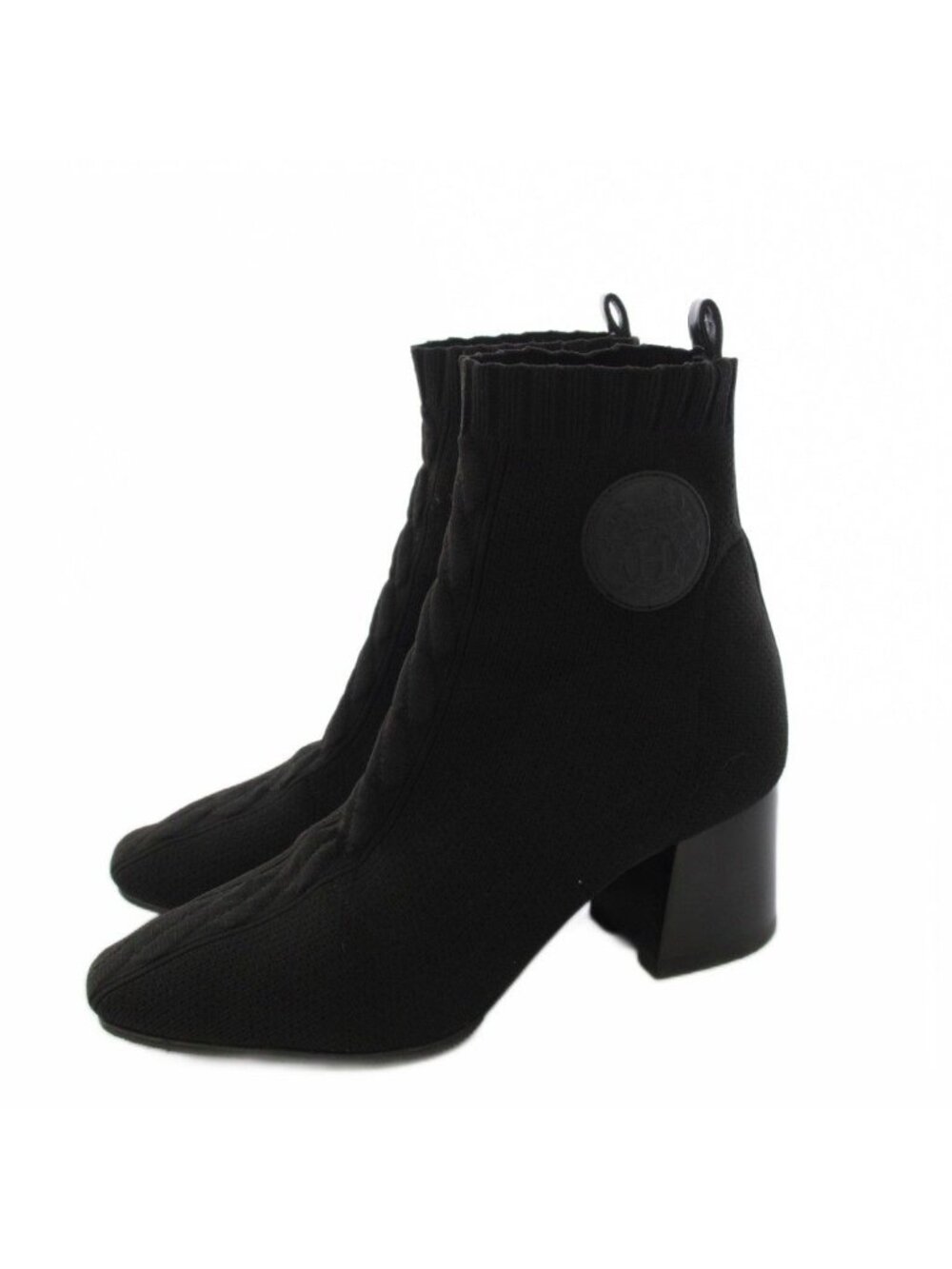 Hermes Volver Short Boots Knit Chunky Heel Black